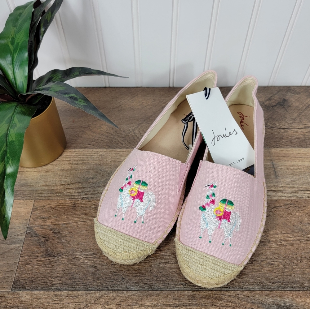 🆕️Joules Embroidered Llama Pink Canvas Espadrille